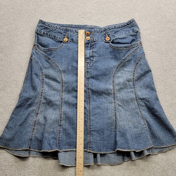 Vintage Rewind Jean Skirt Size 15 Blue Washed Denim Paneled Flared Western - Picture 4 of 8